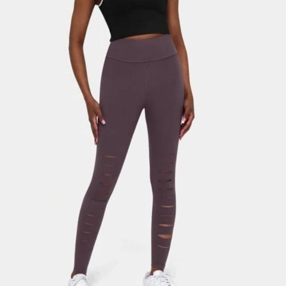 Halara Eggplant Purple High Waist Front Slashed Full Length Leggings Size XS